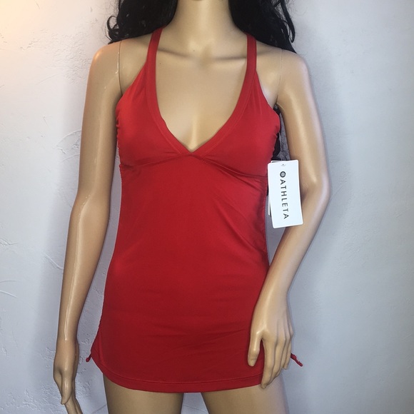 Athleta Small Side Scrunch Swim Tank Red - Picture 2 of 10